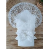 Yenidoğanışığı Papatya Dantelli Taşlı Fiyonk Bebek Battaniyesi Kundak Ekru