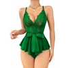 Yeşil Dantel İşlemeli Kurdelalı Fantezi Tül Babydoll
