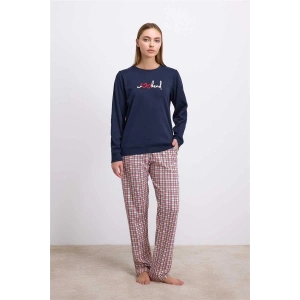 %100 Pamuklu Uzun Kol Sweatshirt Ve Ekose Pantolon Pijama Takımı