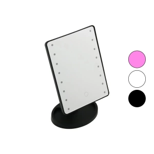 16 Ledli - Pilli  Makyaj Aynası 360 Derece Dönebilen Takılık Sepetli Ayak Renkli Pls. 16.5x21.5cm