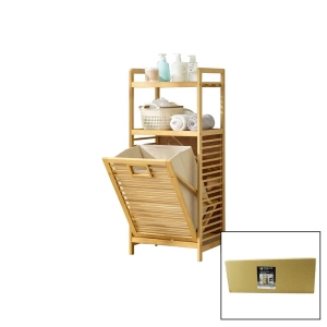 2 Raflı - Ahşap Bambu Kirli Çamaşır Çek Aç Sepeti Spt=40x30x53cm Raf=31cm+53+11=y=95cm