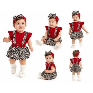 3/12 Ay Bandanalı Zıbınlı Leopar Salopet Bebek Takımı