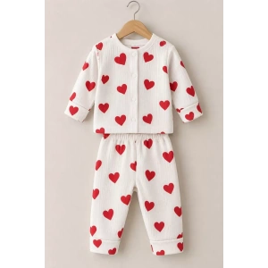 3-12 Ay Kalp Baskılı Çıtçıtlı Penye Bebek Pijama Takımı
