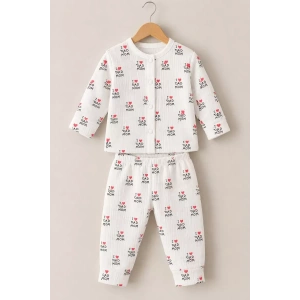 3-12 Ay Seviyorum Baskılı Çıtçıtlı Penye Bebek Pijama Takımı