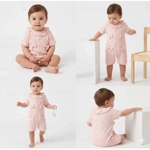 3/12 Ay Yakalı Fiyonklu Jakar Kumaş Bebek Tulumu