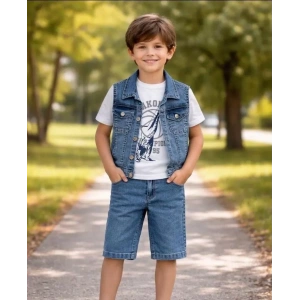 5/12 Yaş Kot(denim) Kumaş Tişörtlü Çocuk Takımı