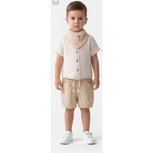 6/24 Ay Fularlı Müslin Kumaş 3lü Bebek Takımı