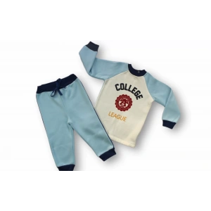 9-12 12-18 18-24 24-36 Ay College Baskılı 3 İplik Kumaş Uzun Kollu Sweatli 2li Erkek Bebek Takımı