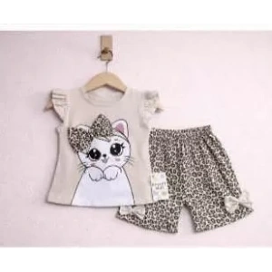 9/24 Ay Leopar Kedi Baskılı Bebek Takımı
