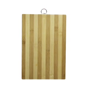 Ahşap 20x30cm Beyaz Çizgili Bambu Kesim Panosu Metal Kulplu