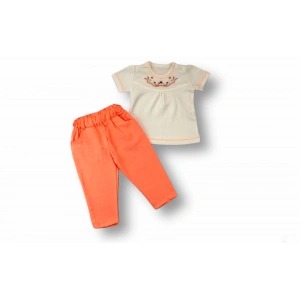 Anadolu Çiçeği Nakışlı Kısa Kollu Sweatli 2li Kız Bebek Takımı Turuncu