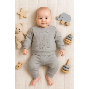 Bear Gofre Kabartmalı 2li Erkek Bebek Takımı