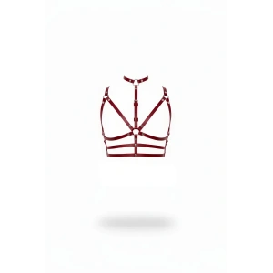 Bordo Göğüs Harness Deri Çok Bantlı Halka Detaylı - Brf235