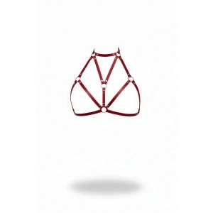 Bordo Göğüs Harness Deri Metal Halka Detaylı Yüksek Yaka - Brf244