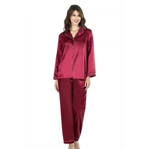 Bordo İkili Saten Gecelik Pijama Takımı 7647