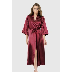 Bordo Uzun Saten Sabahlık