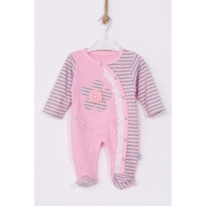 Çiçek Nakışlı % 100 Pamuk Ayaklı Kız Bebek Tulumu