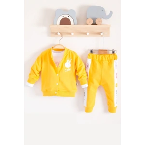 Cute Funny Desenli Kapişonlu Pamuklu 3lü Kız Bebek Takımı