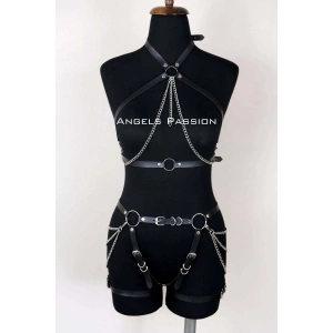 Deri Body Harness, Kadın Deri Fantezi Giyim - Brf1084