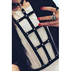 Dikdörtgen Detaylı Şık Deri Harness - Brf4