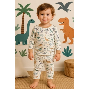 Dinazor Desenli Erkek Bebek Eşofman Takımı %100 Pamuk