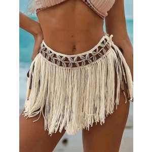 Ekru Bikini Üstü Deniz Kabuklu Püsküllü Pareo,beachwear,bikini Üstü El Emeği Plaj Eteği,bohem Etek