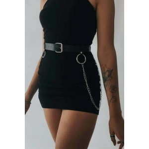 Elbise Üzeri Zincirli Deri Şık Kemer Aksesuar Harness - Brf656