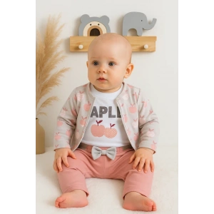 Elma Desenli Ceketli 3lü Kız Bebek Takımı