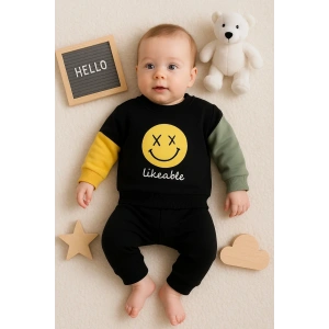 Erkek Bebek Emoji Baskılı Takım % 100 Pamuk