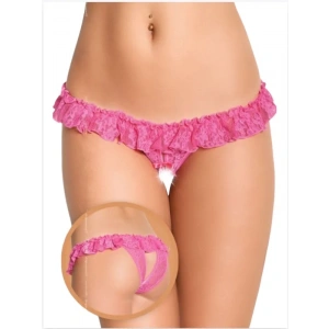 Fantezi Üstü Fırfırlı Ağı Açık Pembe Dantel Tanga - String