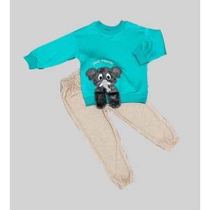 Filli Sallanan Ayak Desenli Likra Penye Kumaş Sweat Pantolonlu Kız Erkek 2li Çocuk Takımı Mint Yeşili