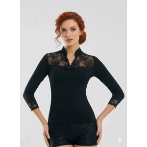 Geniş Dantelli Patlı Uzun Kollu Elestan Bluz  2176