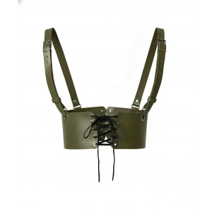 Haki Deri Kadın Elbise Kemeri, Omuzdan Askılı Elbise Kemeri - Brf1429