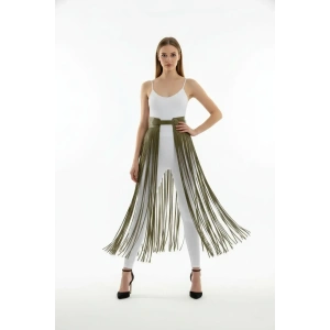 Haki Etek Uzun Püsküllü Yüksek Bel Etek - Brf1003
