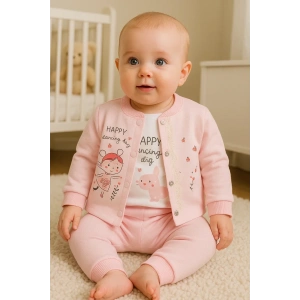 Happy Dancing Desenli 3lü Hırkalı Kız Bebek Takım