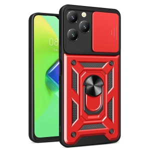 İnfinix Hot 40 Pro Kılıf Pars Lens Yüzüklü Silikon - Kırmızı