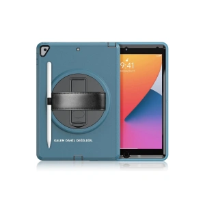 iPad 10.2 (7.nesil) Kılıf Hand Strap Tablet Kılıfı - Turkuaz