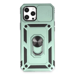 iPhone 12 Pro Max Kılıf Pars Lens Yüzüklü Silikon - Yeşil