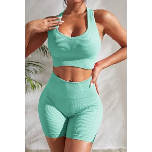 Kadın Açık Mavi Yüksek Bel Çapraz Sırt Detaylı Şortlu Gecelik Takım