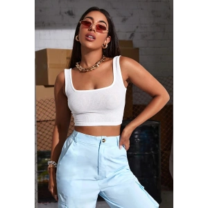 Kadın Beyaz Kalın Askılı Crop Top Büstiyer
