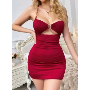 Kadın Bordo Aksesuar Detaylı Boyundan Bağlamalı Şık Elbise Gecelik