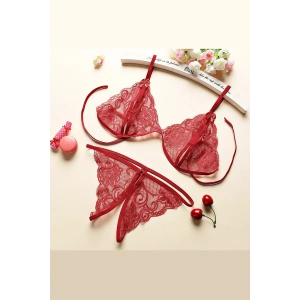 Kadın Bordo Dantelli Sütyen Külot Takımı