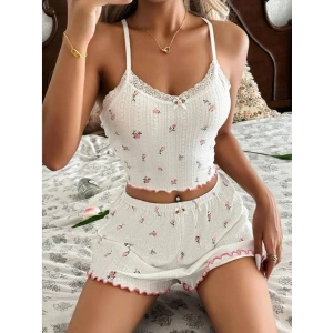 Kadın Çiçek Desenli Dantel Askılı Şortlu Pijama Takımı 5235