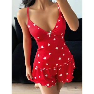 Kadın Kalp Desenli Şortlu Pijama Takımı Rahat Ve Şık Ev Giyim Seti