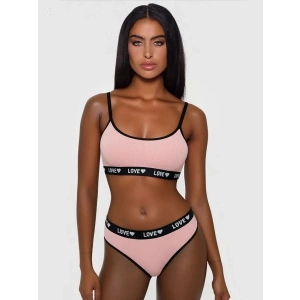 Kadın Pembe Love Yazılı Mayo Bikini Şık Esnek Kumaş Plaj Giyim Özel Tasarım