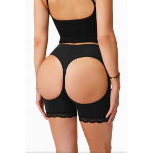 Kadın Siyah Pop Up Kalça Kaldırıcı Ve Sekillendirici Dantel Paçalı Şort Külot