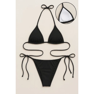 Kadın Siyah Yandan Ve Boyundan Bağlamalı Bikini Mayo Takımı