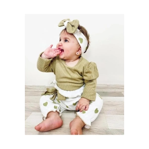 Kalp Baskılı Bandanalı 3lü Lüx Waffle Kız Bebek Takım