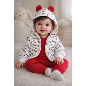 Kalp Desenli Kulaklı 3 Lü Kız Bebek Takımı