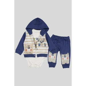 Kamp Desenli Kapüşonlu % 100 Pamuk Erkek Bebek Takımı